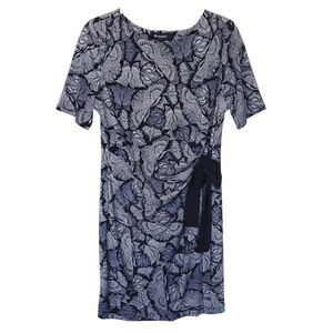 Grayson Dress US Large Black Gray Floral Mini Tie Waist Jersey Crew Neck Short